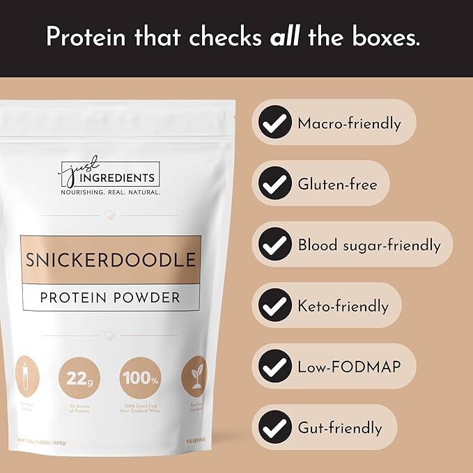 JUST INGREDIENTS Snickerdoodle Protein Powder | 15 Servings | 100% Grass-Fed Whey | Non-GMO, Gluten-Free, No Artificial Flavors
