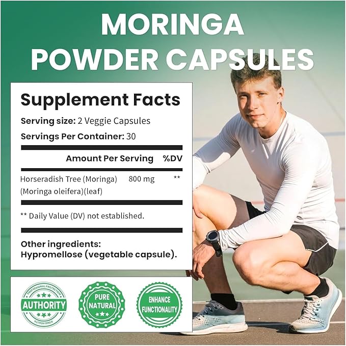 Pure Moringa Powder Capsules - 800mg, Antioxidant Superfood for Energy, Skin Health & Gut Support - Rich in Essential Vitamins & Amino Acids - Natural, Non-GMO, 60 Capsules (2)