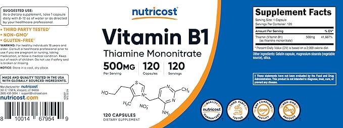 Nutricost Vitamin B1 (Thiamine) 500mg, 120