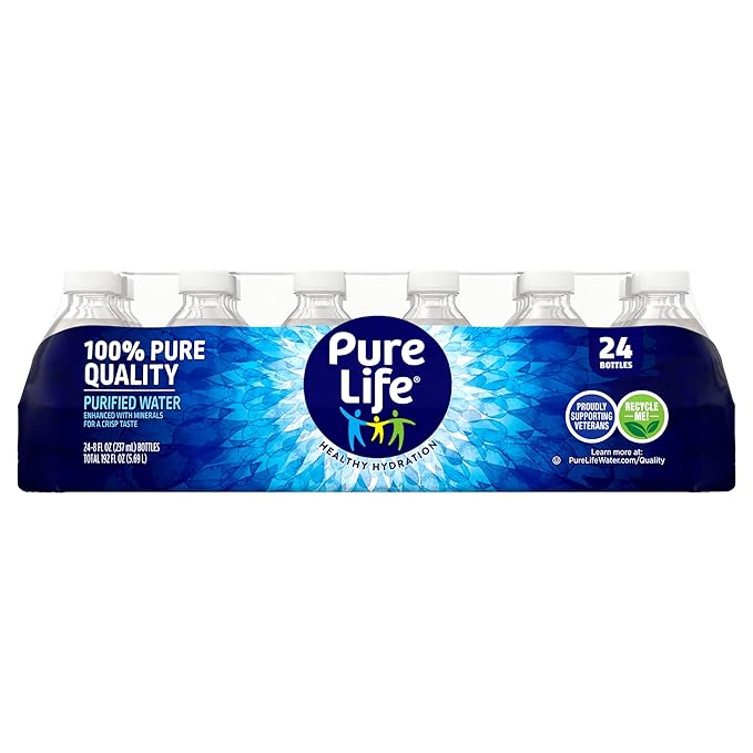 Pure Life Purified Water Bottles, 24 Pack - Still Bottled Water Enhanced with Minerals for a Crisp Taste, Plastic Bottles - 8 Fl Oz