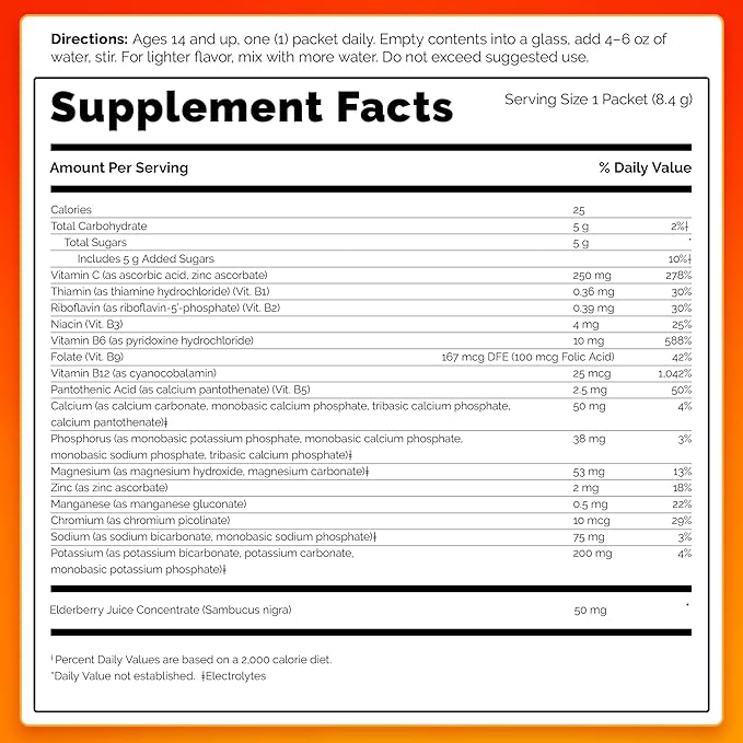 Emergen-C Elderberry Fizzy Drink Mix, Elderberry Immune Support, Natural Flavors, With High Potency Vitamin C, 18 Count