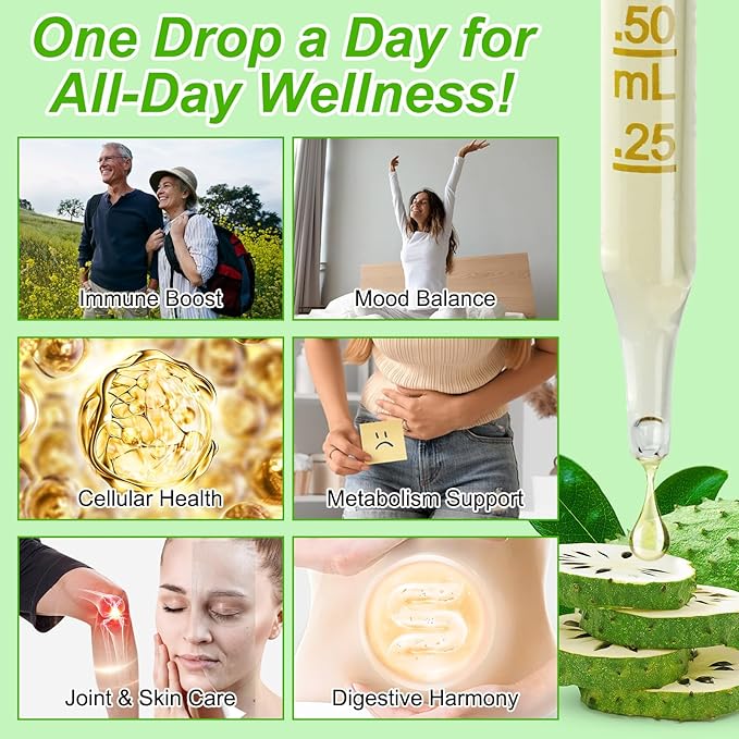 Soursop Graviola Liquid Drop, Nature Soursop Extract Liquid for Cell Support & Regeneration, Immunity, Liver & Antioxidant, Easy to Absorption, 2 Fl Oz