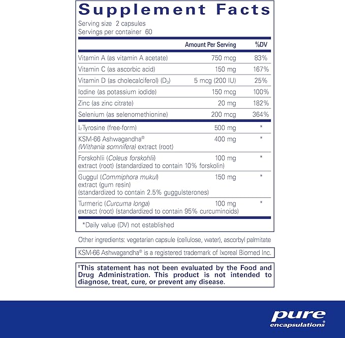 Pure Encapsulations Thyroid Support Complex - Supports Thyroid Health* - Antioxidant Infusion - with Ashwagandha & Iodine - Non-GMO & Vegetarian - 120 Capsules