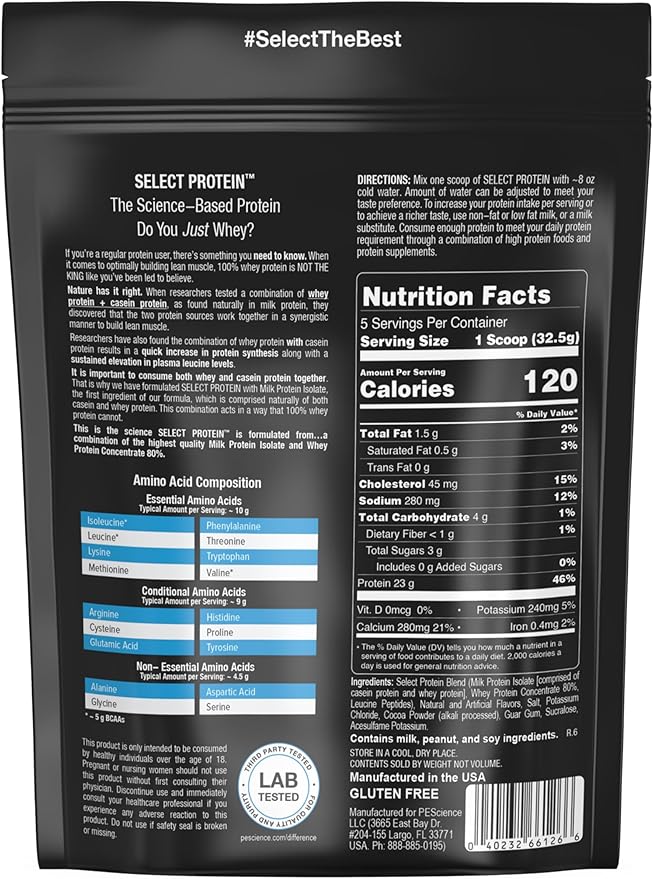 PEScience Select Low Carb Protein Powder, Chocolate Peanut Butter Cup, 5 Serving, Keto Friendly and Gluten Free