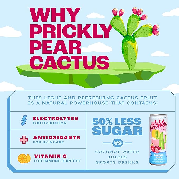 Prickly Pear Cactus Water - Packed With Antioxidants, Electrolytes, Vitamin C - Natural Sports Drink for Immunity, & Recovery - Non-Sparkling, Low-Sugar, Low-Calorie, No Caffeine
