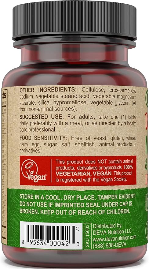 DEVA Tiny Tablets Vegan Multivitamins B12, Vitamin (2 Pack 90 Tablets