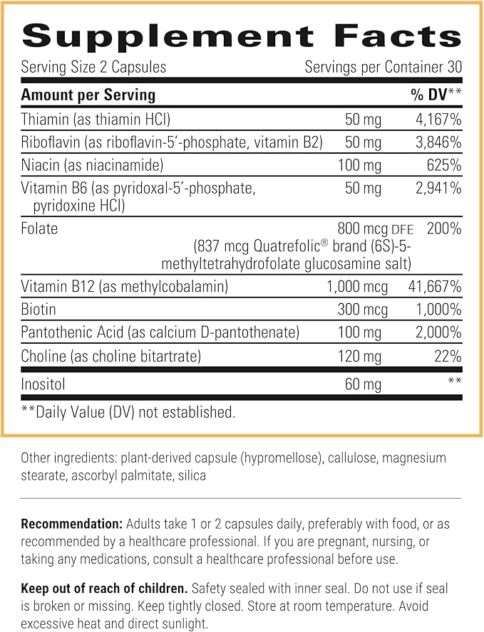 Integrative Therapeutics Active B-Complex - Energy Metabolism Support* - B-Complex Vitamin Supplement with 8 B-Vitamins, Vitamin B12, Folate, Choline - 60 Capsules - 2 Pack