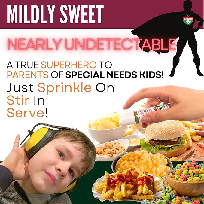 InviNutri Superfoods Powder (24 Servings) Solution for ARFID Special Needs Picky Eaters Microgreens Veggies Fruits Mushrooms, Turmeric, 40x Nutrient-Rich 30mg Sulforaphane Vitamin Supplement