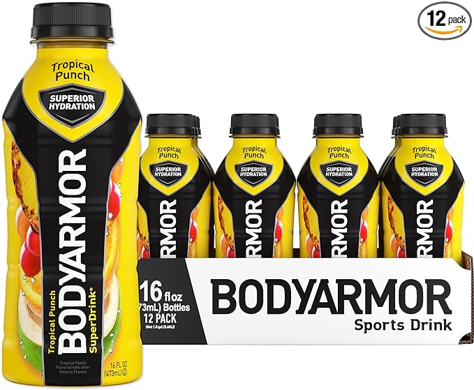 BODYARMOR Sports Drink Sports Beverage, Tropical Punch, Coconut Water Hydration, Natural Flavors With Vitamins, Potassium-Packed Electrolytes, Perfect For Athletes, 16 Fl Oz (Pack of 12)