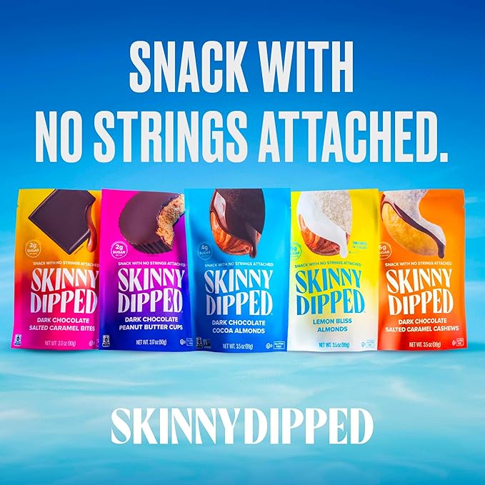 SkinnyDipped Dark Chocolate Peanut Butter Cups, 2g Sugar per Cup, Keto Friendly, Low Carb, Gluten Free, 3.2oz, 4 Pack (24 Cups Total)