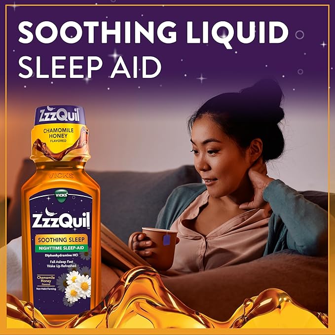 ZzzQuil, Nighttime Sleep Aid Liquid, Soothing 50mg Diphenhydramine No.1 Sleep 24 FL