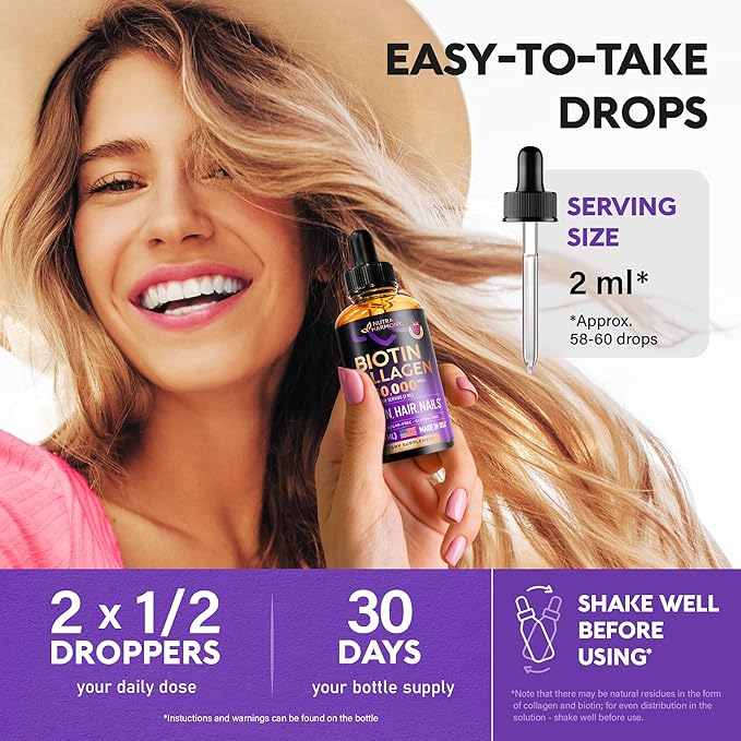 Liquid Biotin & Collagen 60000 mcg B7 Supplement 98% Faster