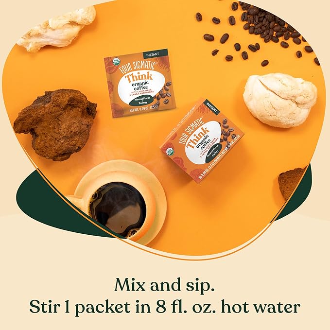 Four Sigmatic Focus Organic Mushroom Coffee | Instant Mushroom Coffee Mix with Lion's Mane, Chaga and Rhodiola for Better Focus and Immune Support | 10 Packets