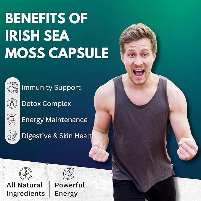 Sea Moss Advanced - Irish Sea Moss 3000mg Black Seed Oil 2000mg Ashwagandha 1000mg Bladderwrack 1000mg Burdock 1000mg Vitamins C&D - Sea Moss Overall Health, Immunity Support, 60 Sea Moss Capsules