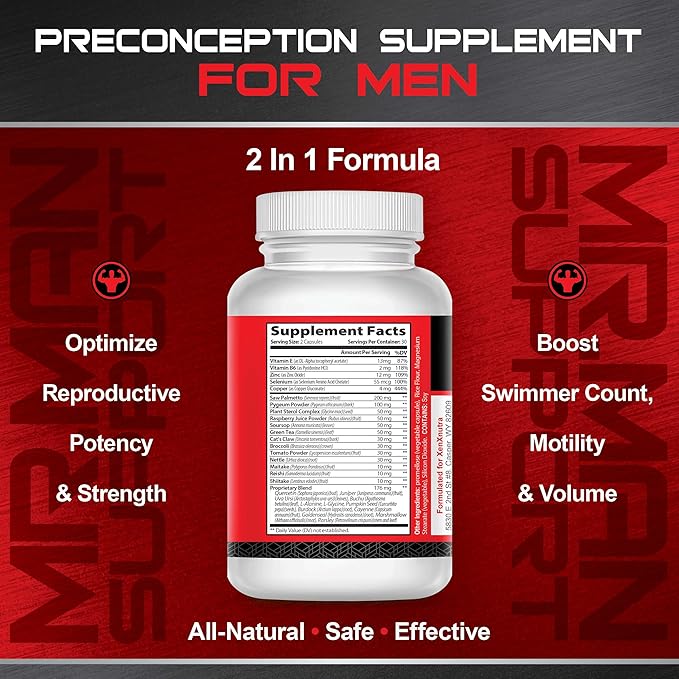 Support– Male Fertility Supplement for Sperm Health, Count, and Motility – All-Natural Formula with Vitamins, Minerals, and Antioxidants – Supports Reproductive Health and Hormonal Balance