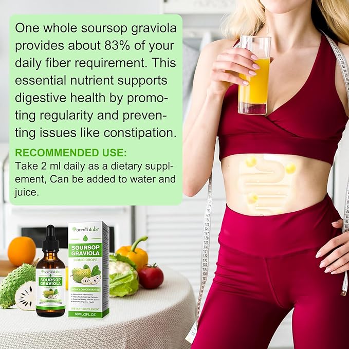Soursop Graviola Liquid Drop, Nature Soursop Extract Liquid for Cell Support & Regeneration, Immunity, Liver & Antioxidant, Easy to Absorption, 2 Fl Oz