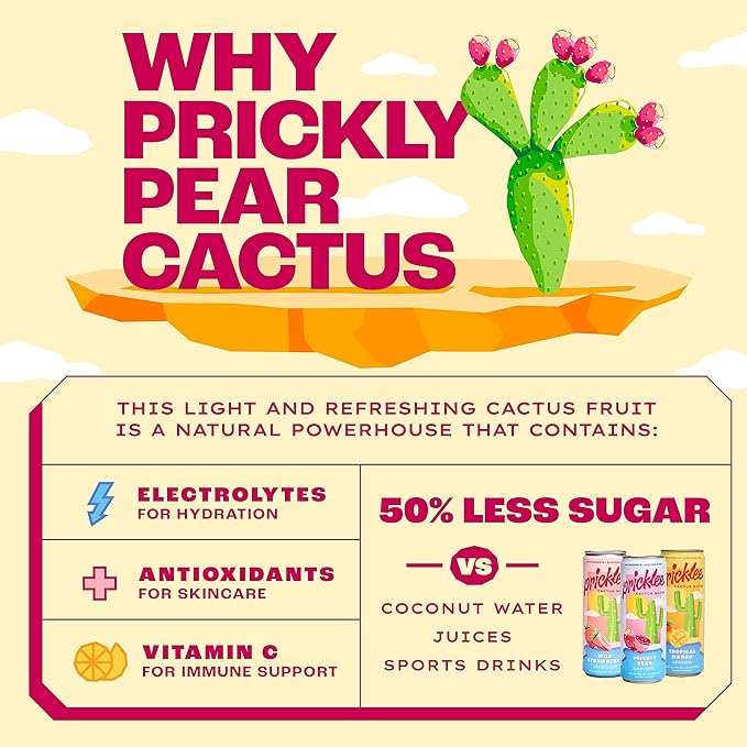 Cactus Water Variety 12 Pack - Made From Prickly Pear - Added Natural Antioxidants & Electrolytes For Hydration, Immunity, & Recovery - 3 Flavors Non-Bubbly, Low-Sugar, No Caffeine & 35 Cals
