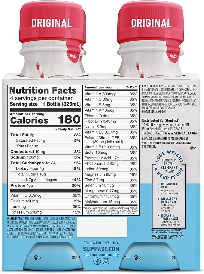 SlimFast Meal Replacement Shake, Original French 10g of 11 Fl. 4 Count