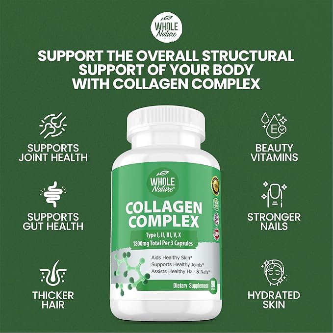 Multi Collagen Protein Peptides Supplement Capsules 1800mg Collagen 100% Natural, 90ct (1) (1)