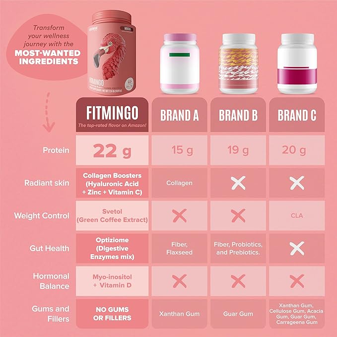 BIRDMAN Fitmingo Vegan Protein Powder with Inositol, Collagen Boosters, Hyaluronic Acid and Vitamins | Low Carb, Dairy Free, Low Calorie | 22g Plant Based Mocha Protein Powder with Myo-Inositol
