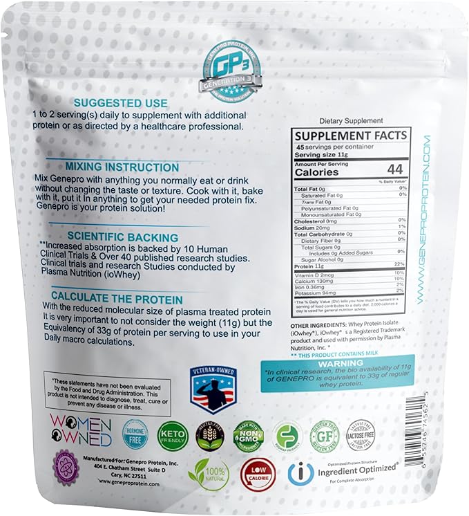 Genepro Unflavored Protein Powder (3rd Generation, 45 Servings)