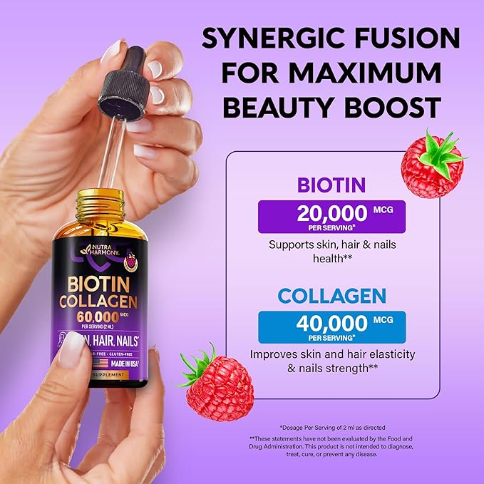 Liquid Biotin & Collagen 60000 mcg B7 Supplement 98% Faster