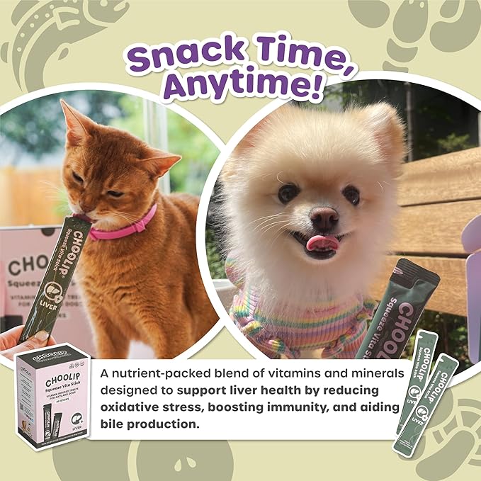Squeeze Vita Stick Lickable Treats for Dogs & Cats. 49 Liver support sticks with essential multivitamins. Soft and tasty paste for all life stages, supporting liver health