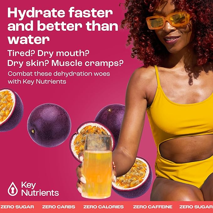 KEY NUTRIENTS Multivitamin Electrolytes Powder Packets - Delicious Passion Fruit 40 Pack Hydration Packets - Travel Hydration Powder - No Sugar, No Calories, Gluten Free - Made in USA