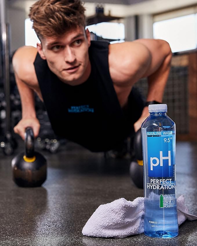 Perfect Hydration 9.5+ pH Alkaline Drinking Water | 100% Recycled Bottles | Electrolyte Minerals for Taste | 12 pack - 1 Liter (33.8 oz)