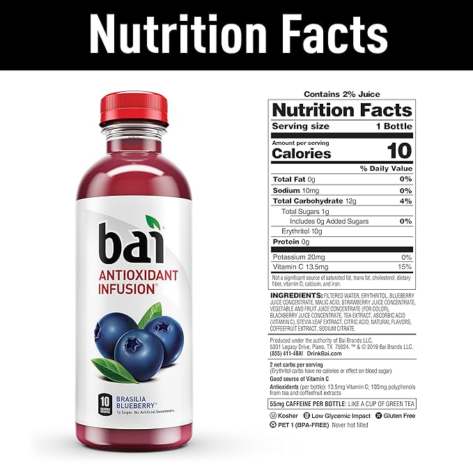 Bai Flavored Water, Safari Variety Pack, Antioxidant Infused Drinks, 3 Each of Brasilia Blueberry, Costa Rica Clementine, Malawi Mango, Zambia Bing Cherry,18 Fl Oz Bottles (Pack of 12)(Package may vary)