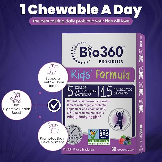 Kids Probiotic Supplement, Daily Support 15 Strains 5 Billion 30 Chewable