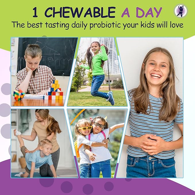 Kids Probiotic Supplement, Daily Support 15 Strains 5 Billion 30 Chewable (2 Pack)