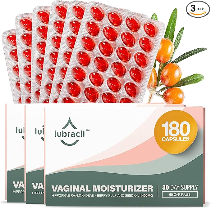 Lubracil Daily Vaginal Moisturizer for Feminine Care - Helping with Vaginal Atrophy, Dryness and Itchiness with Sea Buckthorn Oil, Omegas 6, 7, & 9, Vitamins A & E, 60 Wet Pills 3 Pack