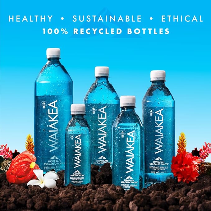 Waiākea - Hawaiian Volcanic Water - Naturally Alkaline Water - pH Range 7.6 to 8.2 - All Natural Minerals & Electrolytes - 100% Recycled Water Bottles - Bottled Water 15 Pack - 23.7 Fl Oz, 700 mL