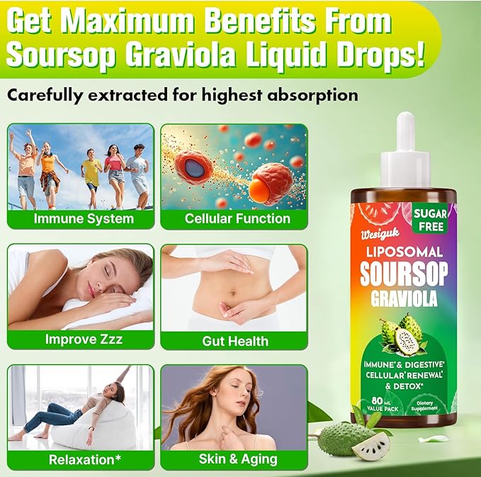 Soursop Bitters Liquid 880MG, Soursop Multivitamin Liquid Drops with Soursop Leaves Herbal Blend, for Cell Support & Regeneration, Immunity, Liver, Gut, Zzz & Antioxidant | 320 Days Supply