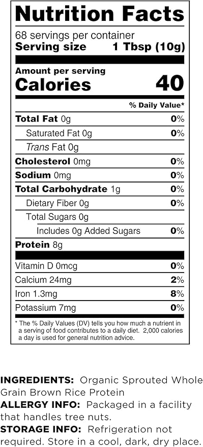 Terrasoul Superfoods Organic Sprouted Brown Rice Protein Powder, 1.5 Pounds