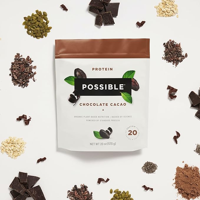 Possible Protein Powder Chocolate Cacao - 20g of Vegan, Plant-Based Protein Mix - Non-GMO, Non-Dairy, Gluten-Free - 3.5g of BCAAs - 9 Essential Amino Acids - 30-Day Supply - 2 Bag, 30 Servings
