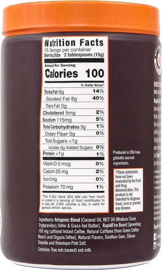 Ketogenic Fair Trade Instant Keto Coffee Mix, Supports Energy, Metabolism Support, Grass Fed Butter, MCTs & Himalayan Salt, 15 servings, Hazelnut Flavor, 7.93 Ounce
