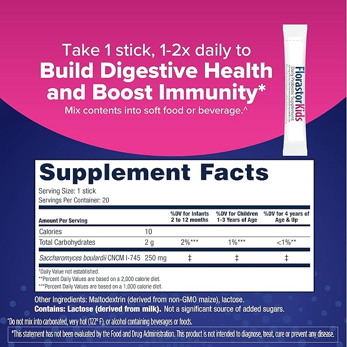 Florastor Kids Dual Action Probiotic Supplement, 20 Easy-to
