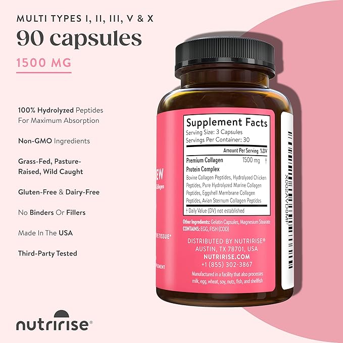 NutriRise Hydrolyzed Collagen Complex, Maximum Strength 1500 mg: 90 Count