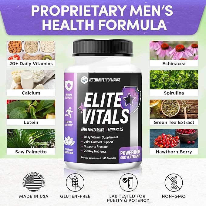 Elite Vitals Multivitamin for Men – Daily Mens Multivitamins Ages Over 20 Plus – Prostrate Energy Immune Joint Support – Daily Mens Vitamins and Minerals (2 pack)