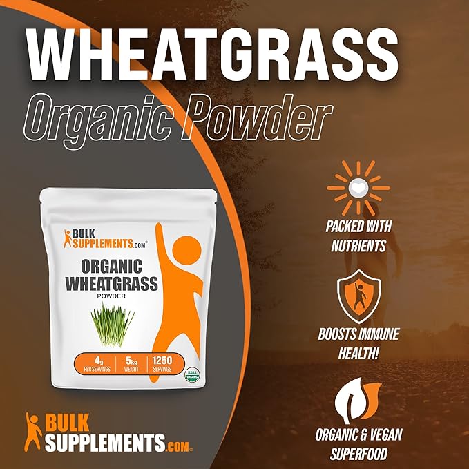 BulkSupplements.com Organic Wheatgrass Powder - Organic Superfoods Powder - Green Powder Superfood - Wheat Grass Powder - Vegan & Gluten Free, 4g per Serving (5 Kilograms - 11 lbs)