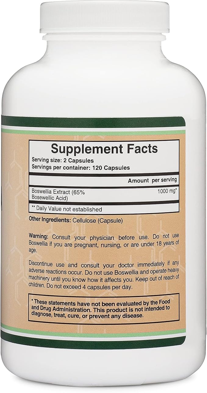 Boswellia Serrata - 240 Capsules (Max Strength 1,000mg of 65% Boswellic Acid Extract) Boswellia Extract Capsules (Joint Support Supplement for Joint Health) Third Party Tested by Double Wood