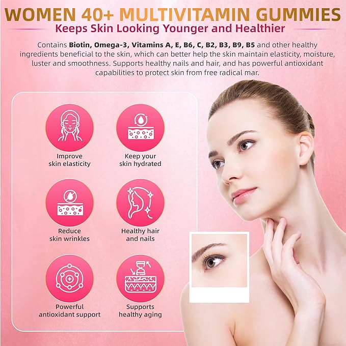 Multivitamin for Women Gummies for 40+ Omega-3,Niacinamide,B-Complex,Lutein,Iron,Choline, Phosphatidylserine,Vitamin D3 for Free,120 Count
