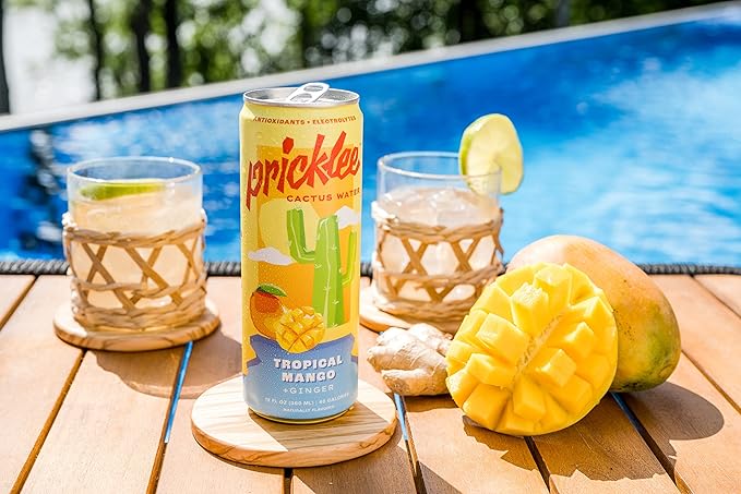 Pricklee Tropical Mango Cactus Water - Packed With Antioxidants, Electrolytes, Vitamin C - Natural Sports Drink for Immunity, & Recovery - Non-Sparkling, Low-Sugar, Low-Calorie, No Caffeine