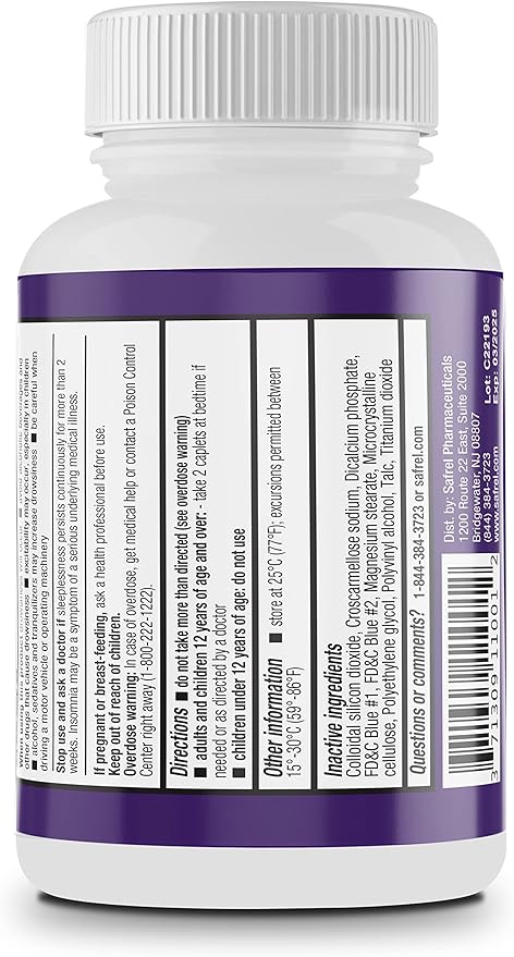 Safrel Nighttime Sleep Aid, Diphenhydramine HCl 25mg (1000 Count 1), 1000, 1000, Count)
