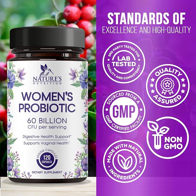 Probiotics for Women's Digestive Health, 60 Billion CFU 16 Strains for Vaginal pH, Gut Health & Immune Support, Daily Probiotic Supplement for Feminine Health, Gluten Free - 120 Capsules