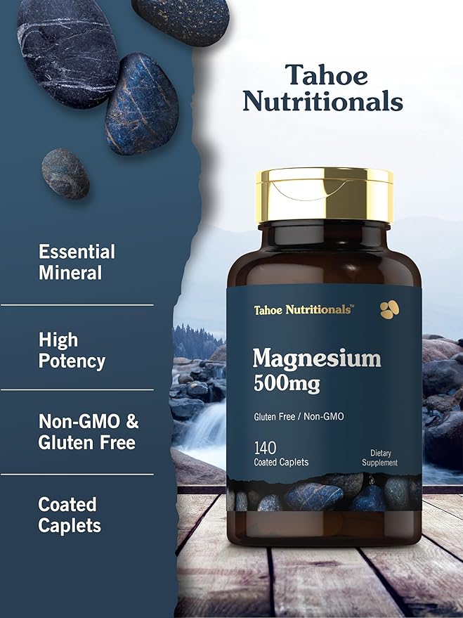 Tahoe Nutritionals Magnesium | 500mg | 140 Coated Caplets | Non-GMO and Gluten Free Supplement