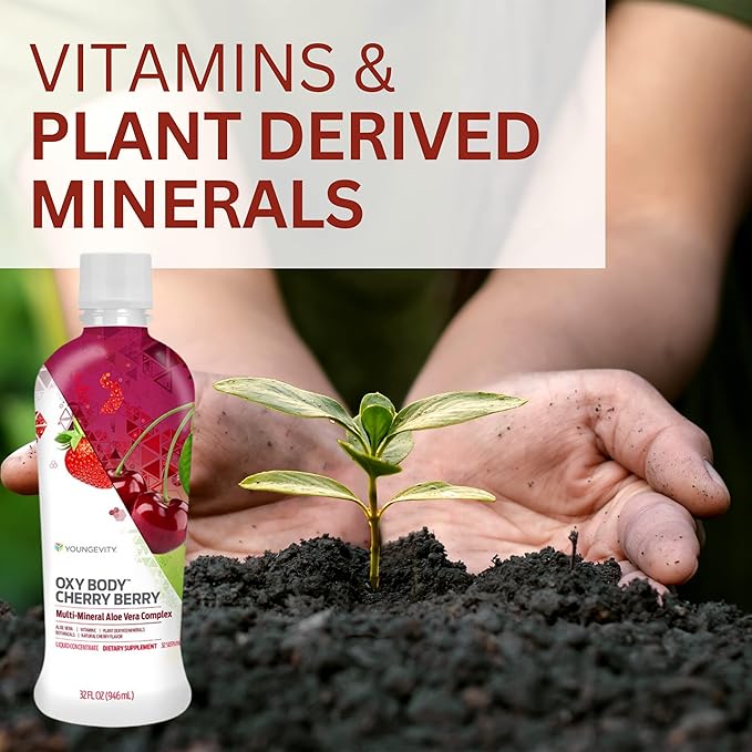 Oxybody Cherry Berry Vitamins Minerals & Botanicals, 32 Fl Oz (Pack of 4) – Aloe Vera Drink with Natural Cherry Flavor – Immunity Juice Full of Vitamins, Minerals and Botanicals - Health Supplement