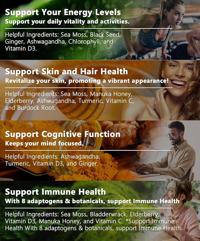Sea Moss Capsules Complex with Black Seed Oil,Aşhwagandha,Burdock Root,Bladderwrack Ginger Vitamins Multimineral Supplement - Irish Wild Seamoss Pills Advanced Blend for Men&Women (150 Capsules)